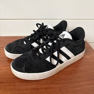 Adidas VL Court 3.0 Black Suede White Stripe Sneakers Shoes Women's Size 5